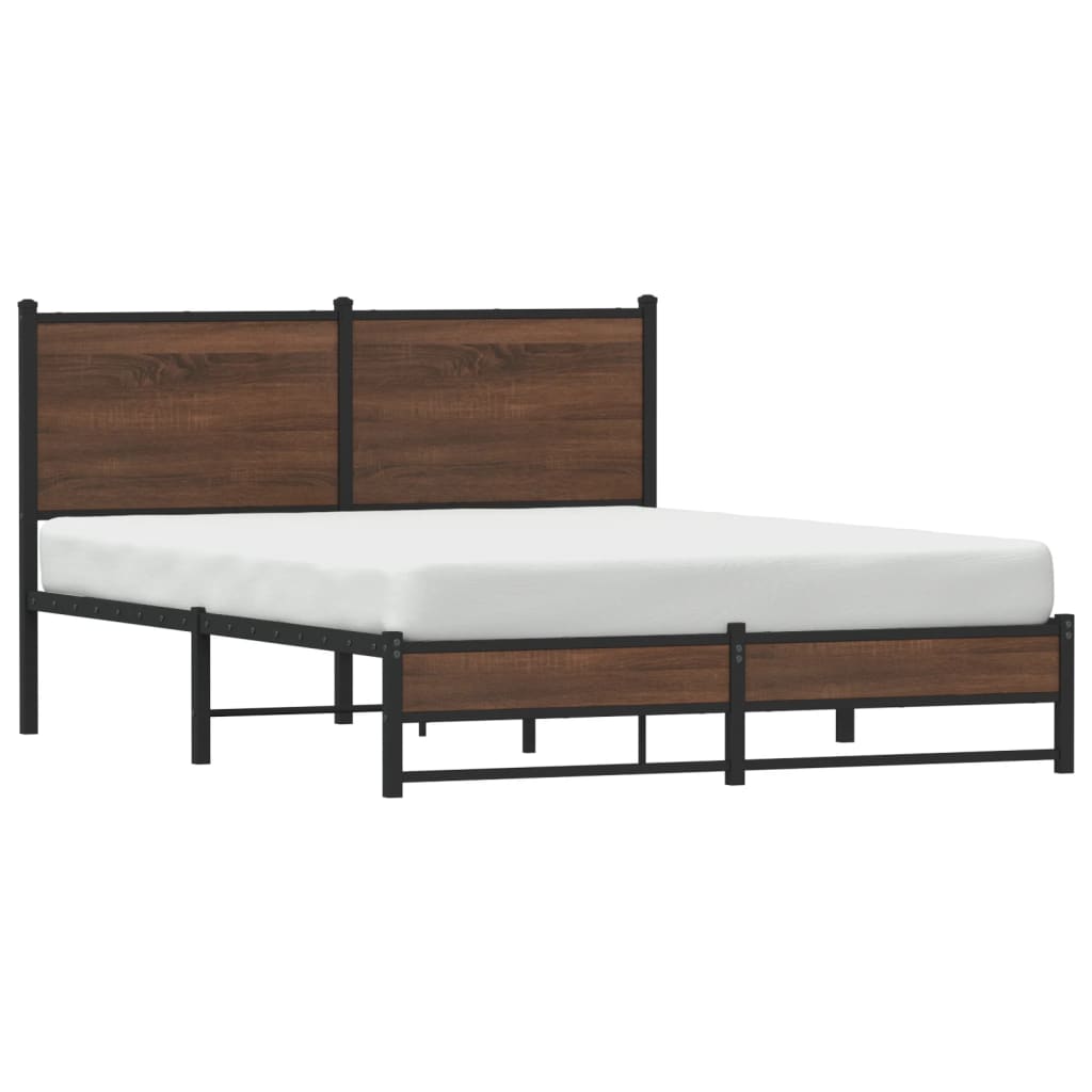 Metal Bed Frame without Mattress Brown Oak 150x200 cm King Size
