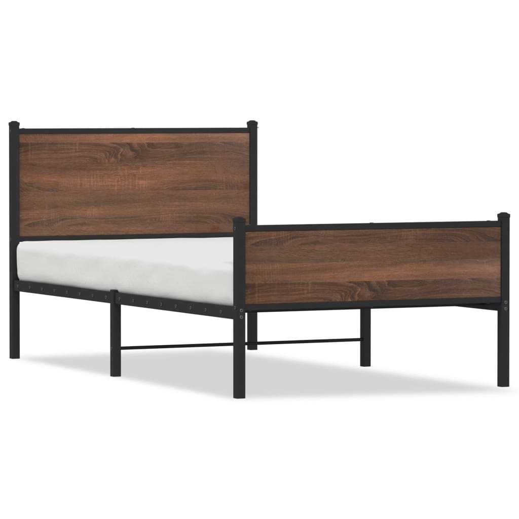 Metal Bed Frame without Mattress Brown Oak 100x190 cm