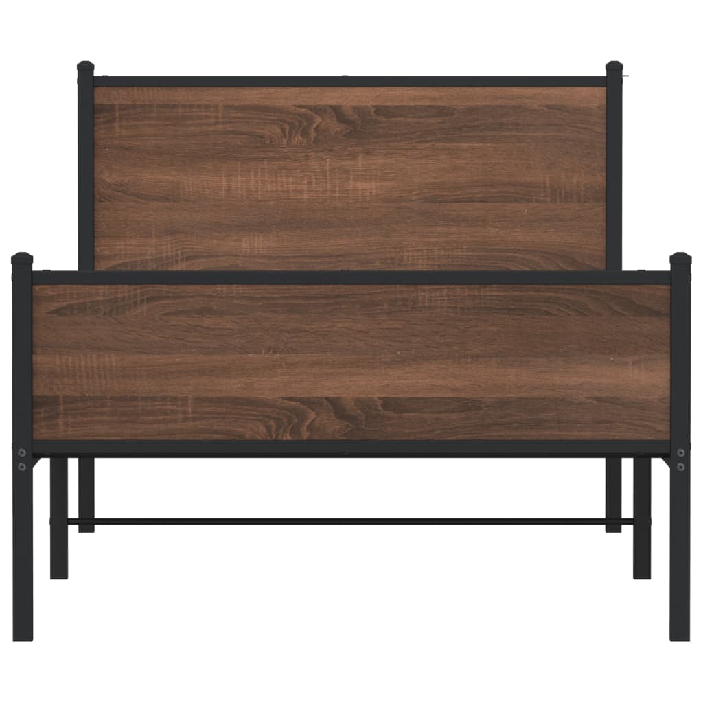 Metal Bed Frame without Mattress Brown Oak 100x190 cm