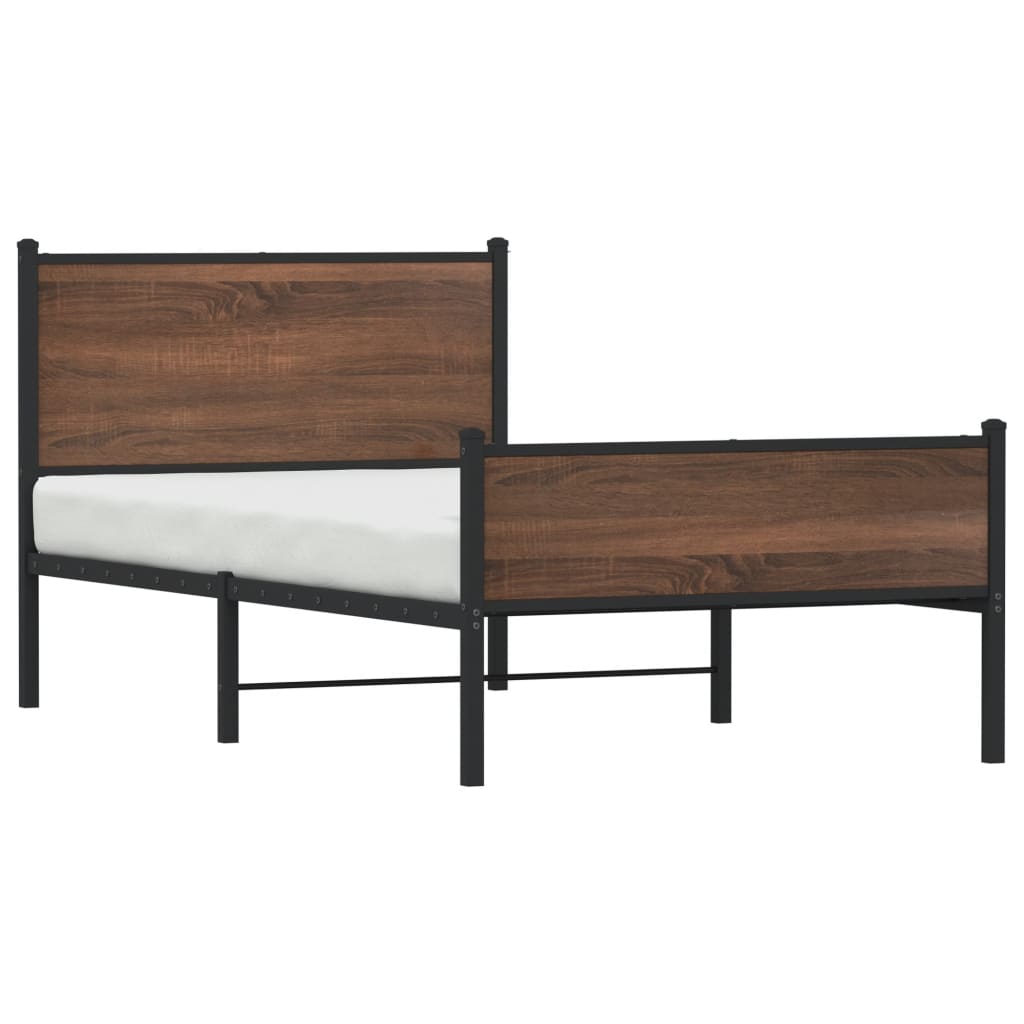 Metal Bed Frame without Mattress Brown Oak 100x200 cm