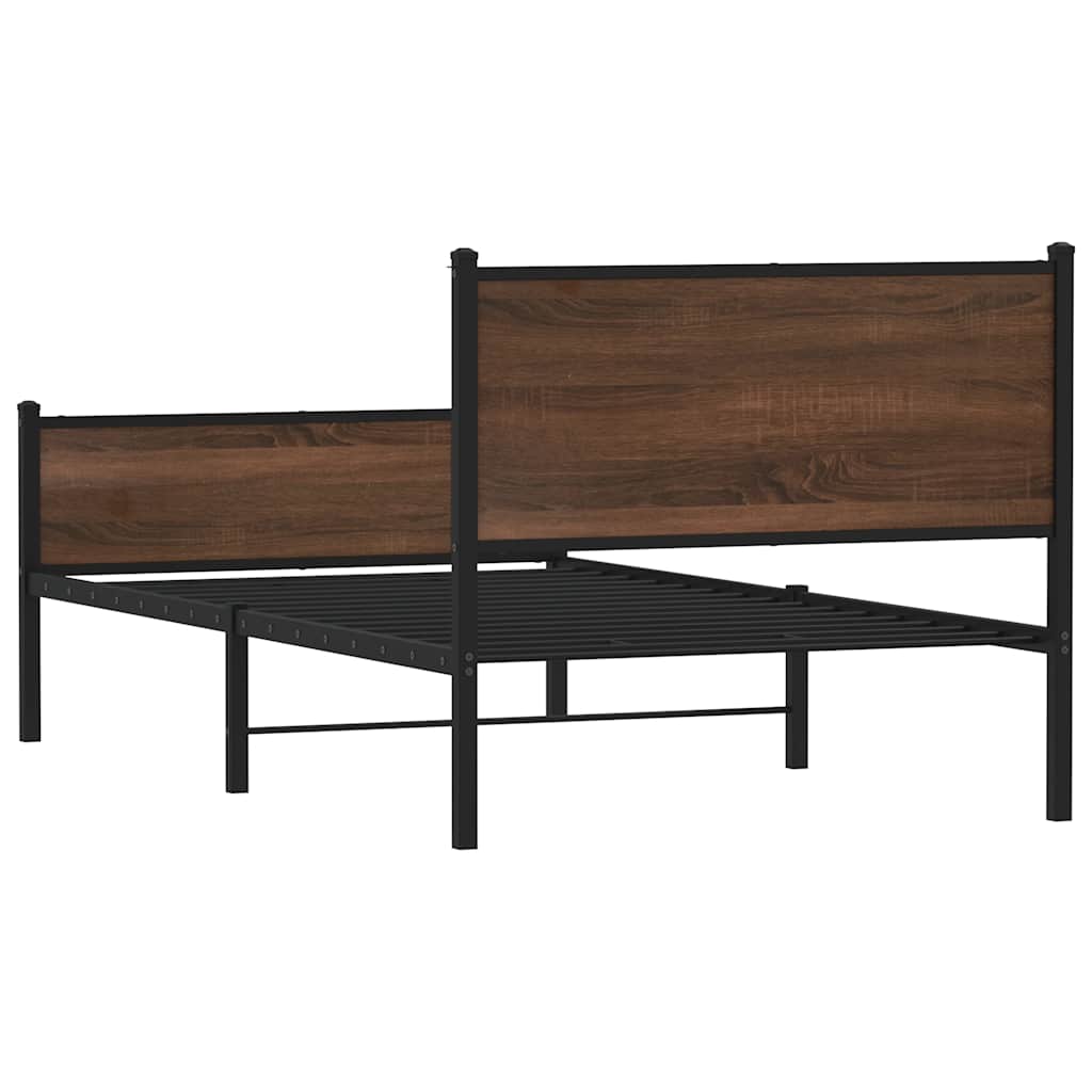Metal Bed Frame without Mattress Brown Oak 100x200 cm
