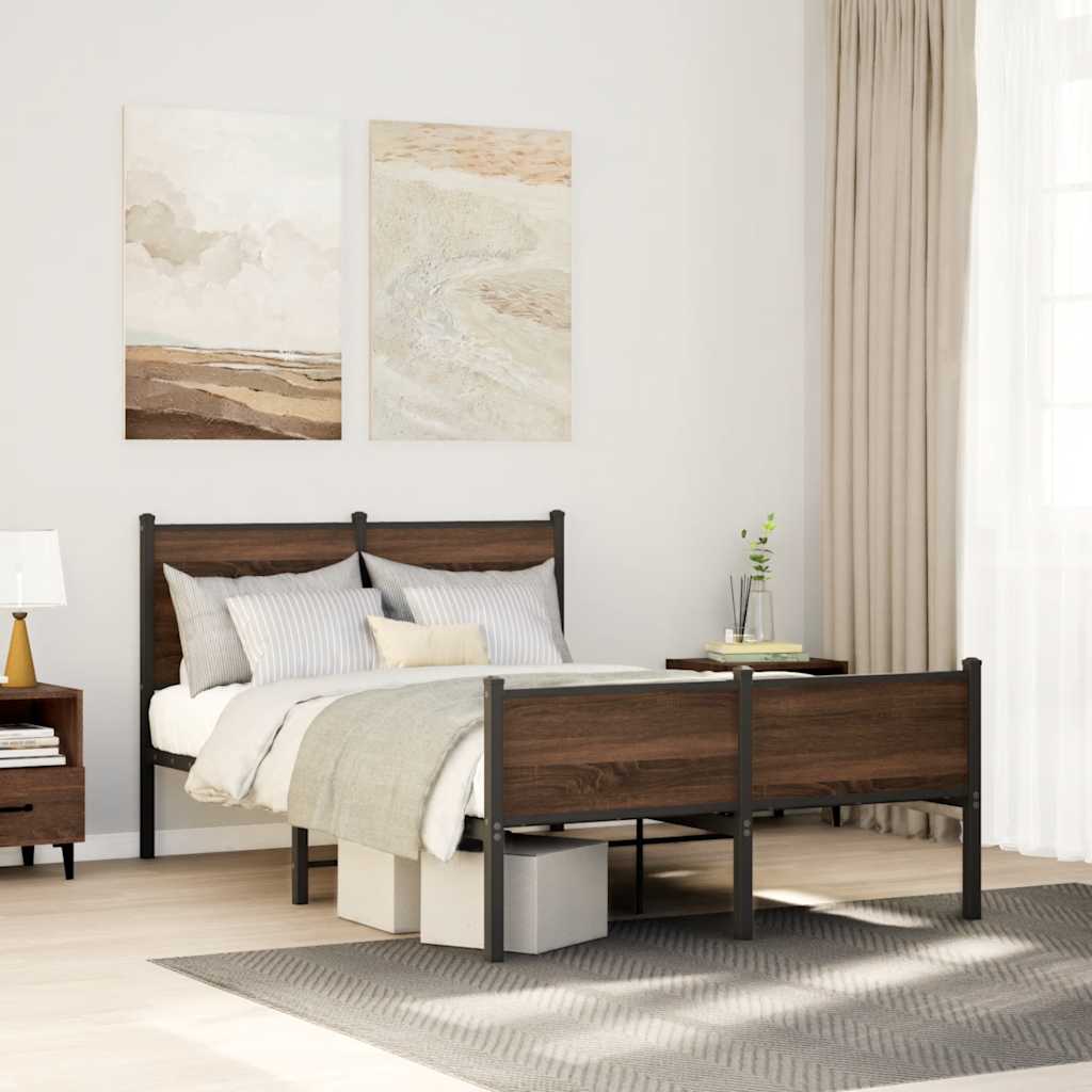 Metal Bed Frame without Mattress Brown Oak 120x190 cm Small Double