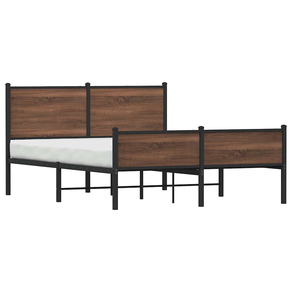 Metal Bed Frame without Mattress Brown Oak 140x190 cm