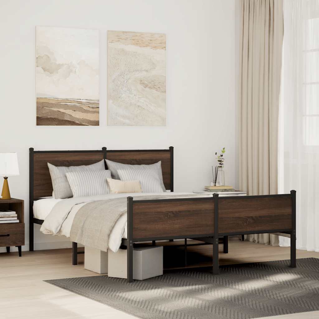 Metal Bed Frame without Mattress Brown Oak 140x190 cm