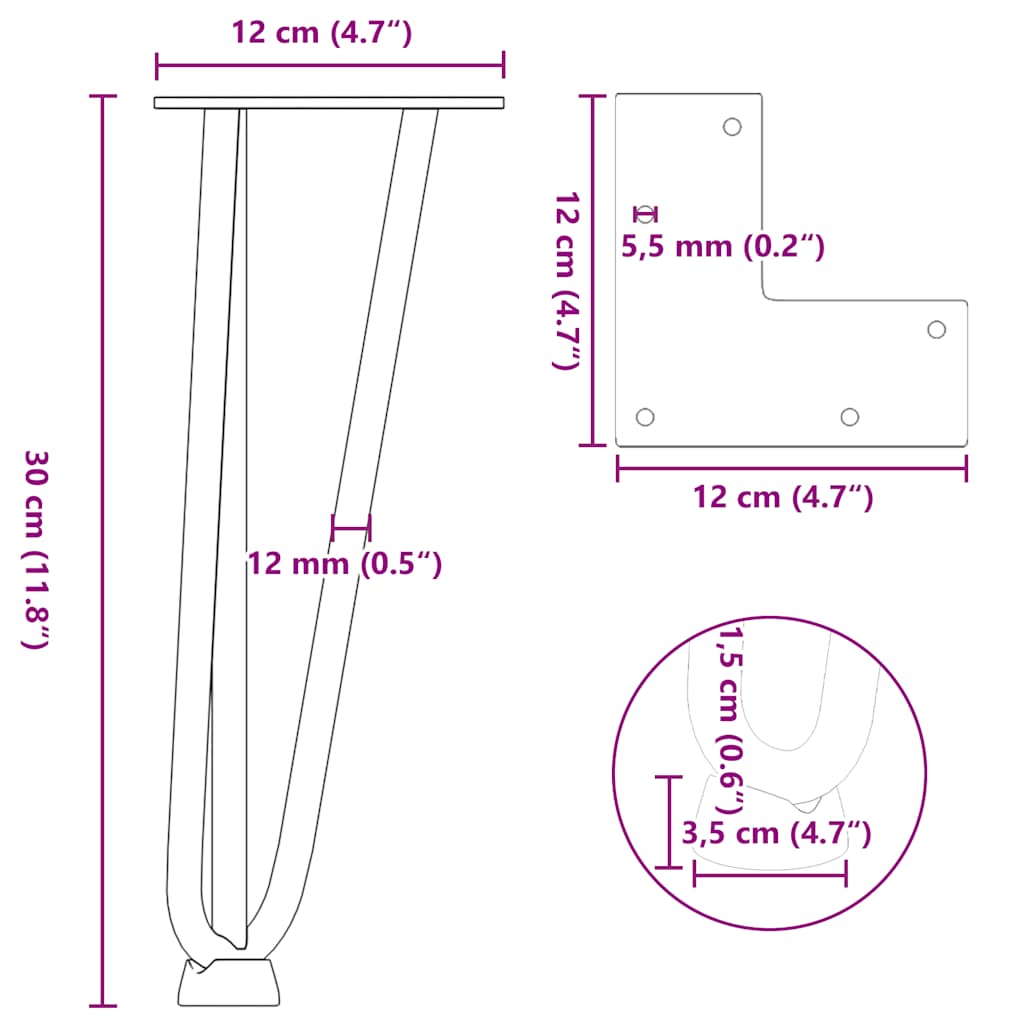 Hairpin Legs for Coffee Table 4 pcs Black 30 cm Solid Steel