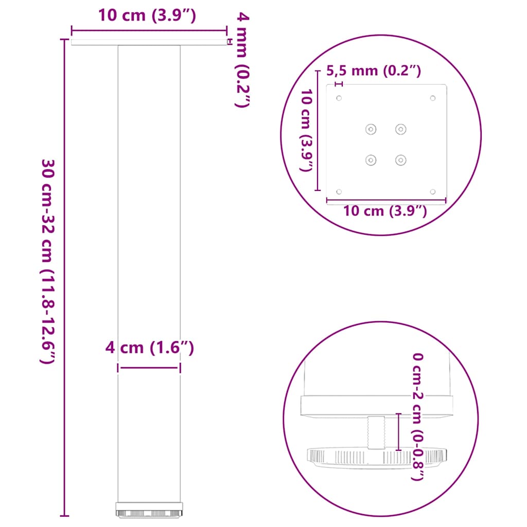 Coffee Table Legs 4 pcs Natural Steel 30-32 cm Steel