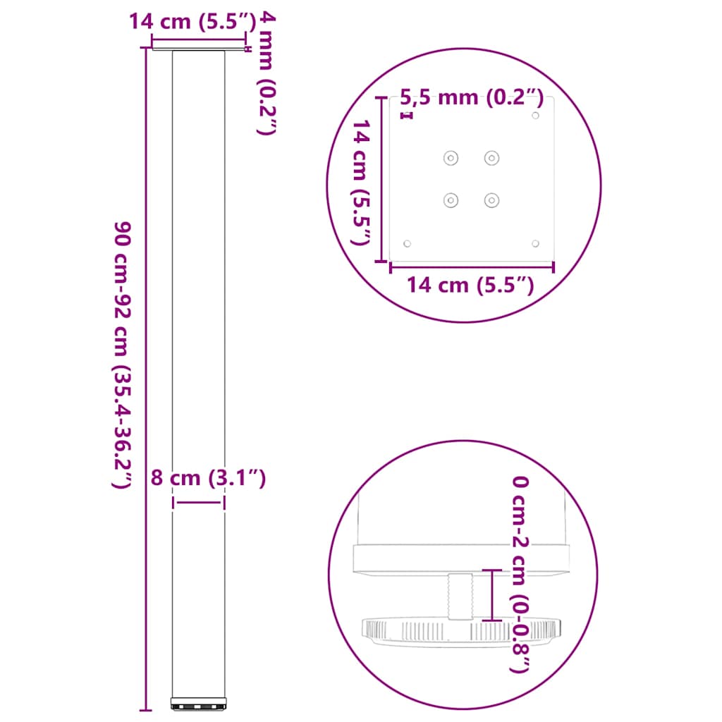 Bar Table Legs 4 pcs Natural Steel 90-92 cm Steel