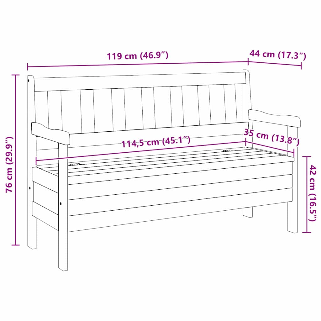Outdoor Bench Brown 119 x 44 x 76 cm Solid Pine Wood