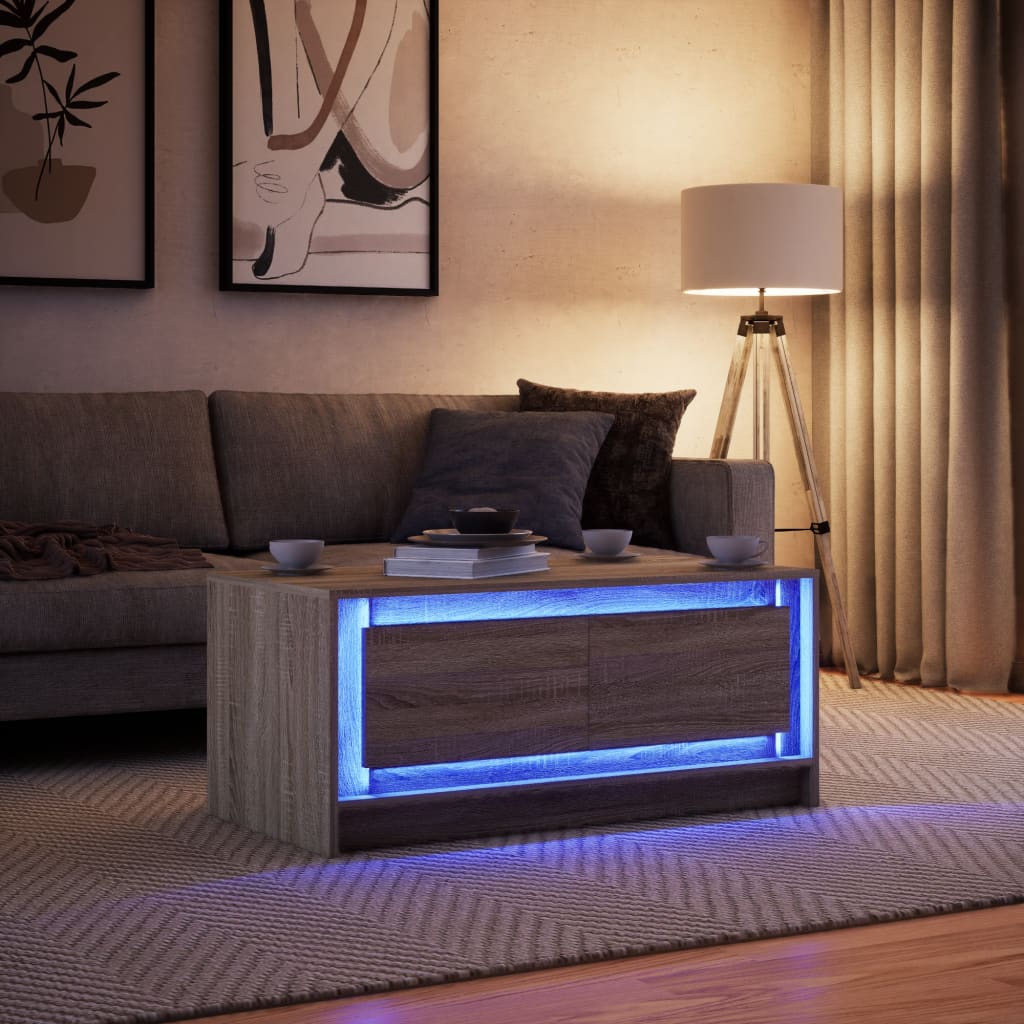 Coffee Table with LED Lights Sonoma Oak Engineered Wood