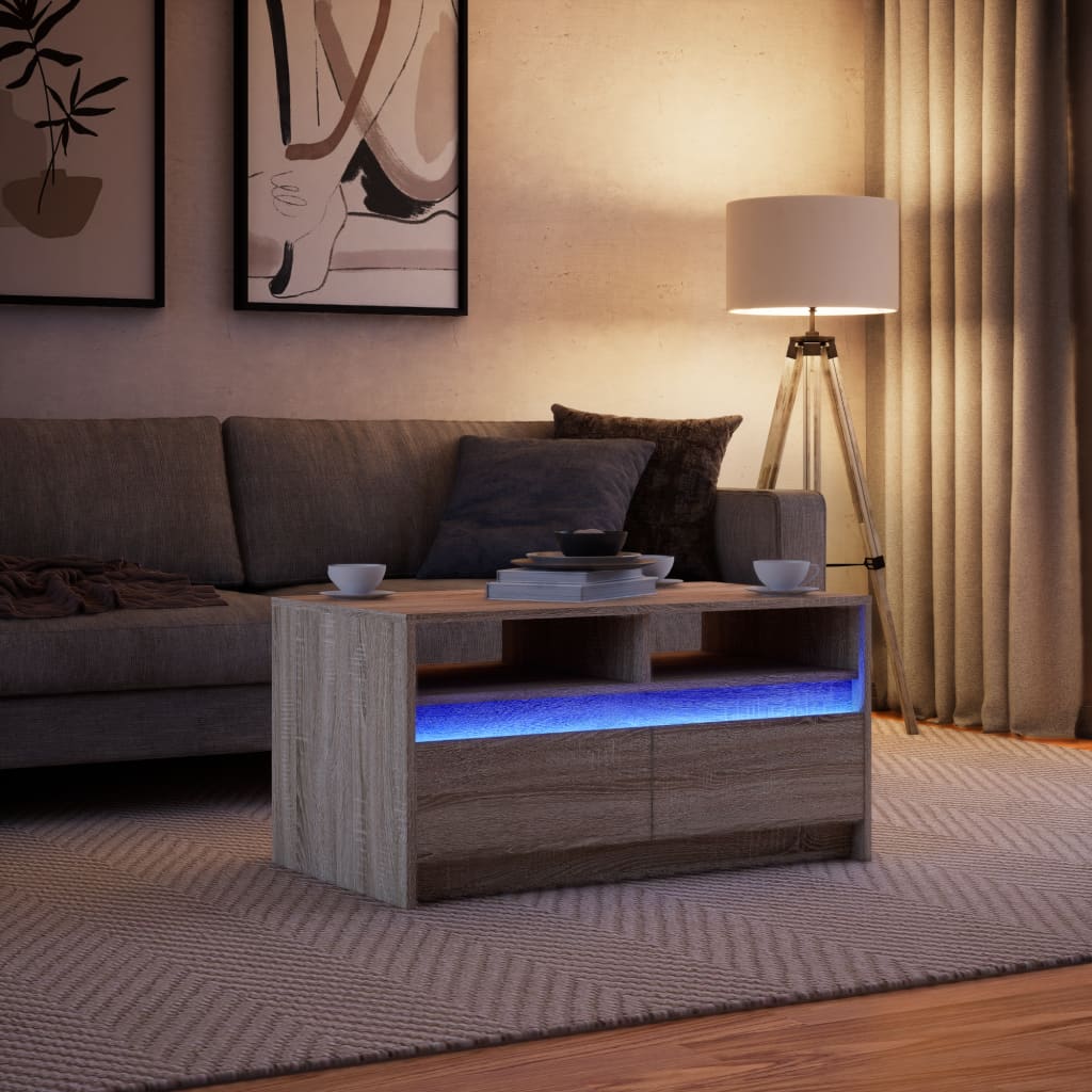Coffee Table with LED Lights Sonoma Oak Engineered Wood