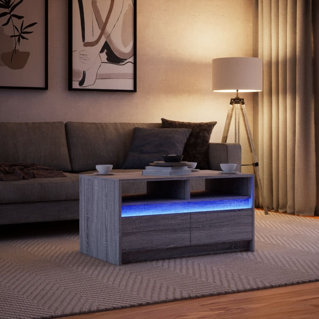 Coffee Table with LED Lights Grey Sonoma Engineered Wood