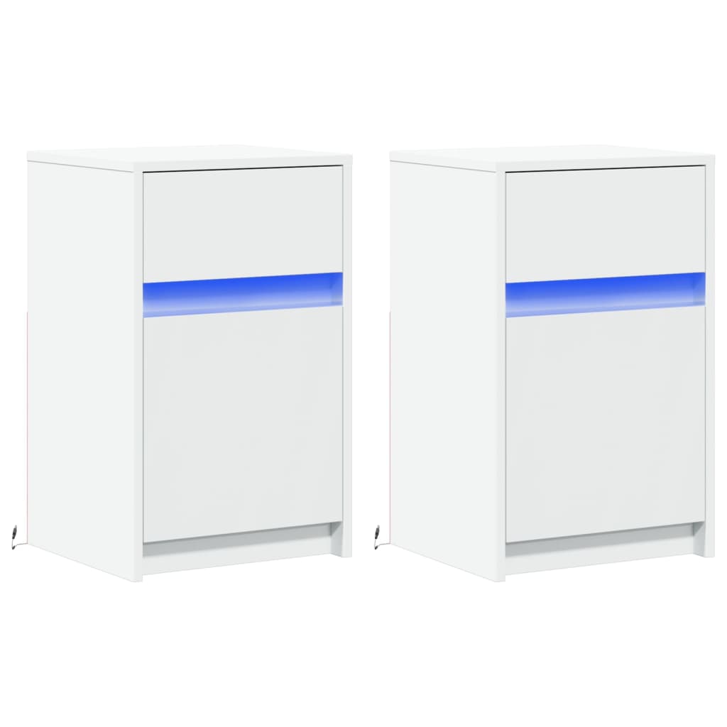 vidaXL Bedside Cabinets with LED Lights 2 pcs White Engineered Wood