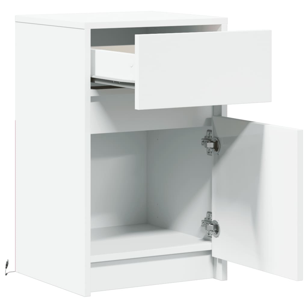 vidaXL Bedside Cabinets with LED Lights 2 pcs White Engineered Wood