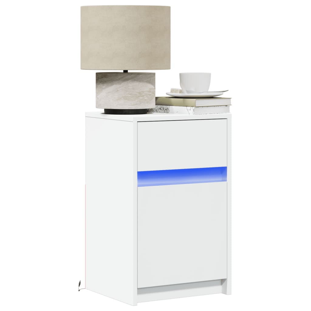 vidaXL Bedside Cabinets with LED Lights 2 pcs White Engineered Wood