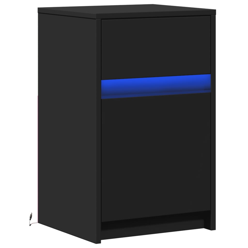 Bedside Cabinet with LED Lights Black Engineered Wood