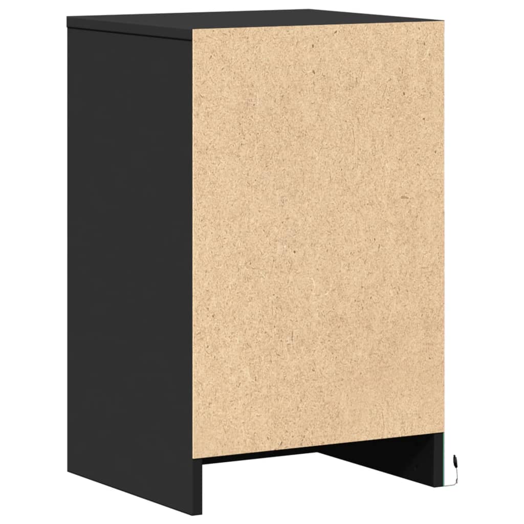 Bedside Cabinet with LED Lights Black Engineered Wood