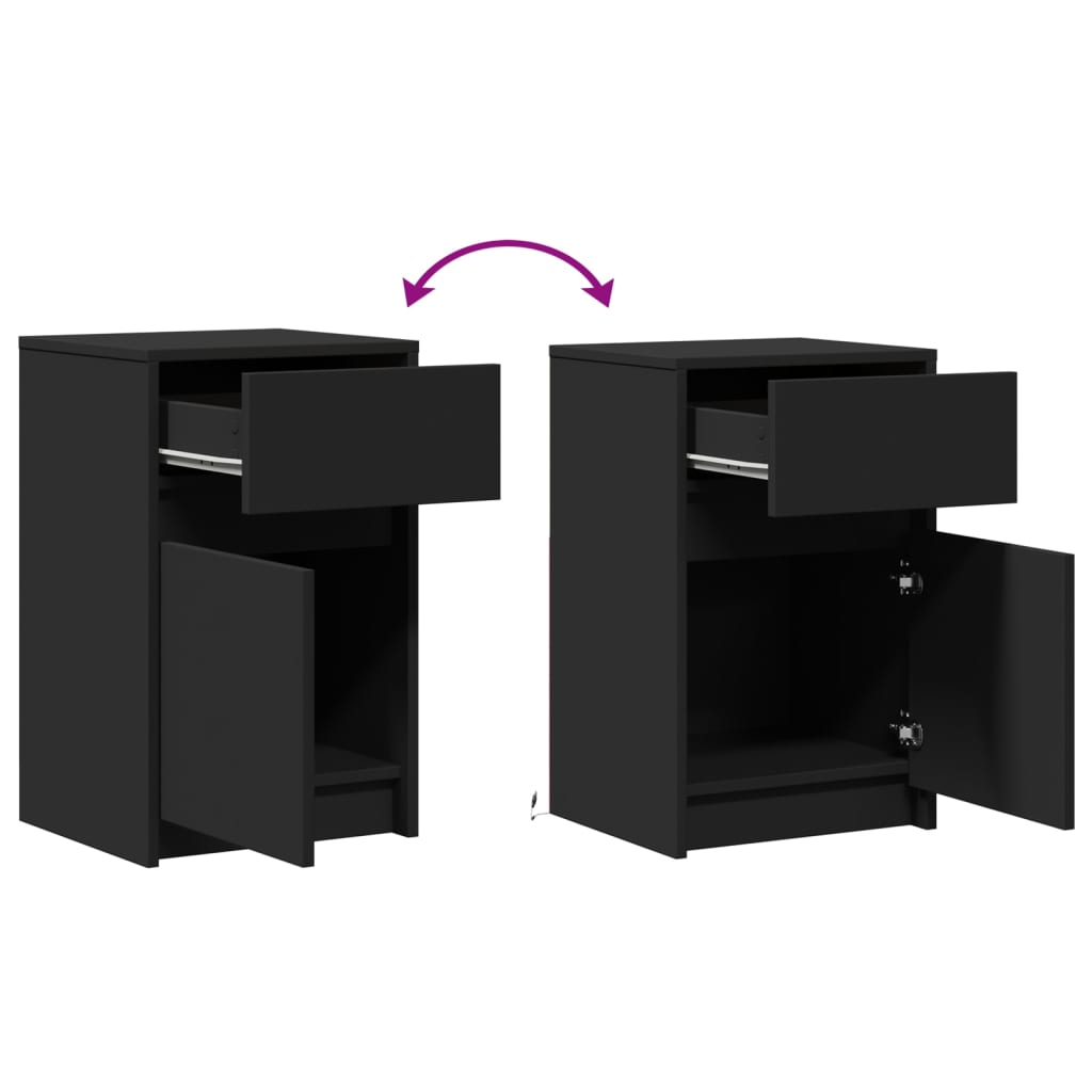 Bedside Cabinet with LED Lights Black Engineered Wood