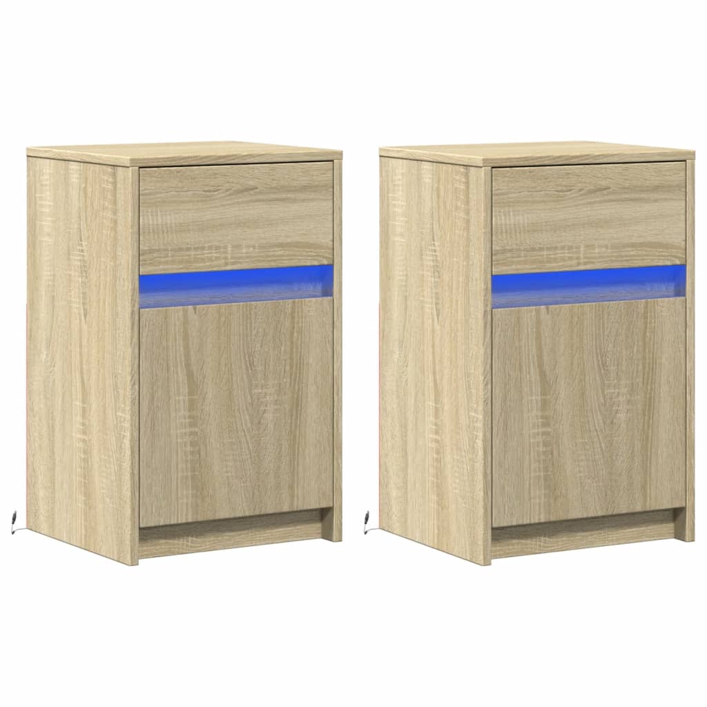 vidaXL Bedside Cabinets with LED Lights 2 pcs Sonoma Oak Engineered Wood