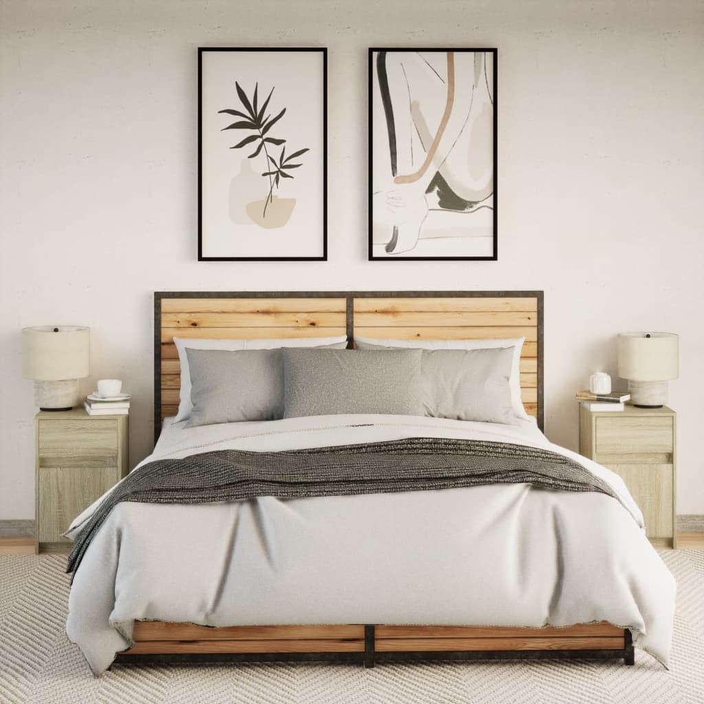 vidaXL Bedside Cabinets with LED Lights 2 pcs Sonoma Oak Engineered Wood