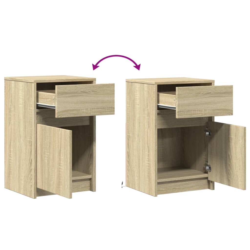 vidaXL Bedside Cabinets with LED Lights 2 pcs Sonoma Oak Engineered Wood