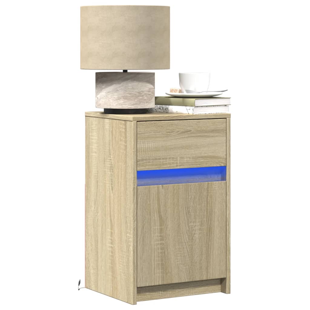 vidaXL Bedside Cabinets with LED Lights 2 pcs Sonoma Oak Engineered Wood