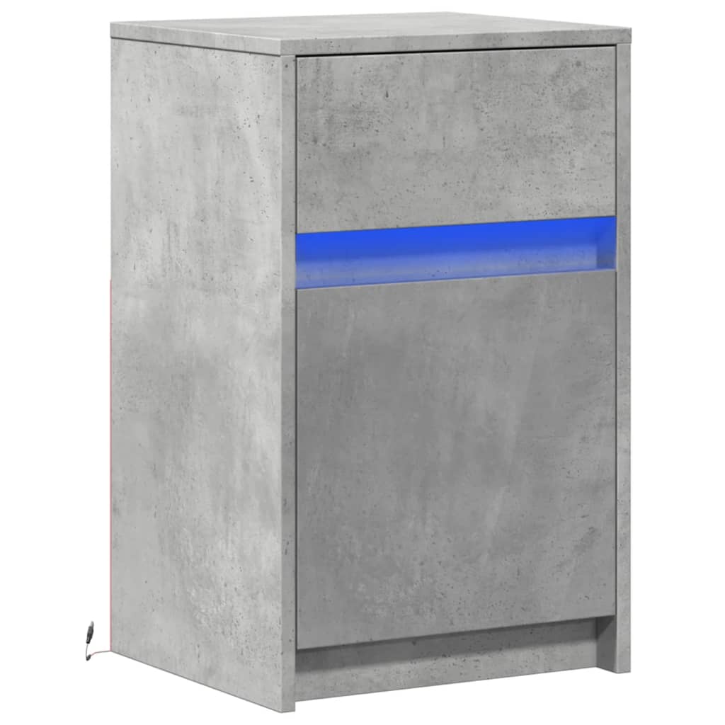 vidaXL Bedside Cabinet with LED Lights Concrete Grey Engineered Wood