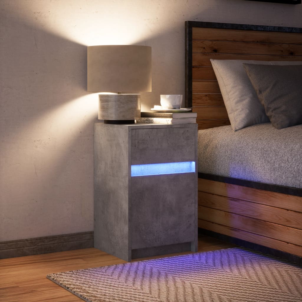 vidaXL Bedside Cabinet with LED Lights Concrete Grey Engineered Wood