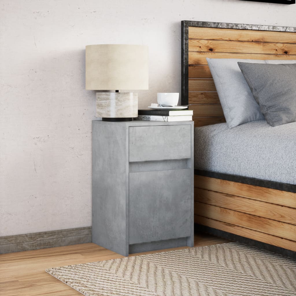 vidaXL Bedside Cabinet with LED Lights Concrete Grey Engineered Wood