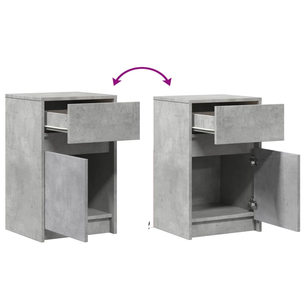 vidaXL Bedside Cabinet with LED Lights Concrete Grey Engineered Wood