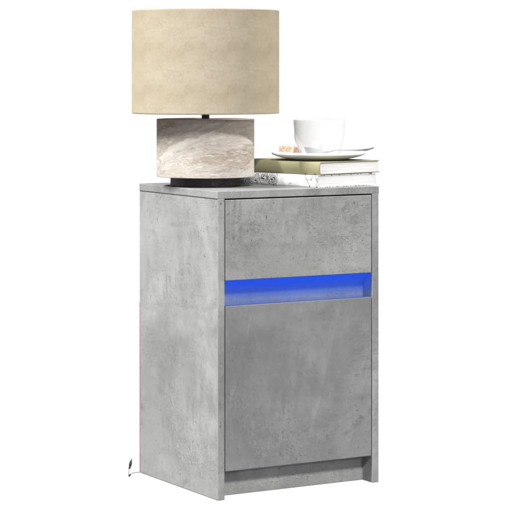 vidaXL Bedside Cabinet with LED Lights Concrete Grey Engineered Wood