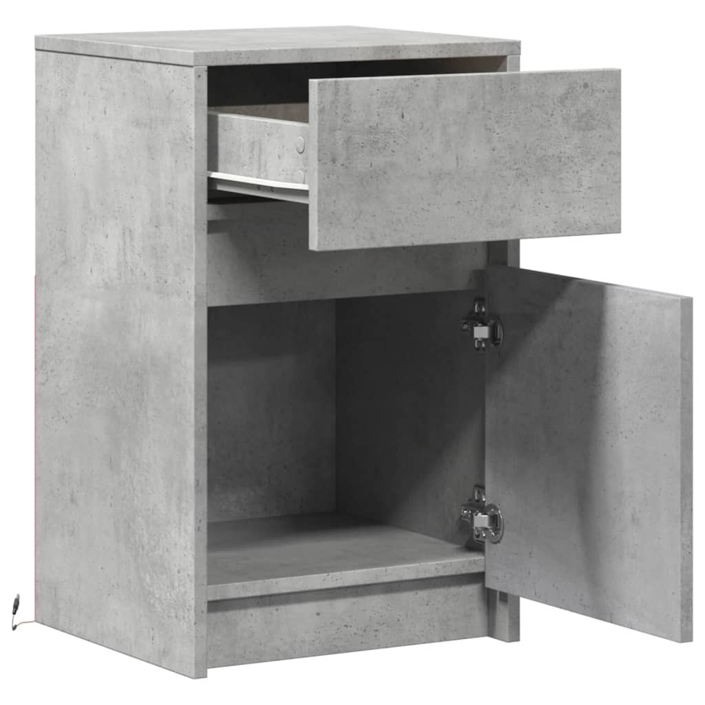 vidaXL Bedside Cabinets with LED Lights 2 pcs Concrete Grey Engineered Wood
