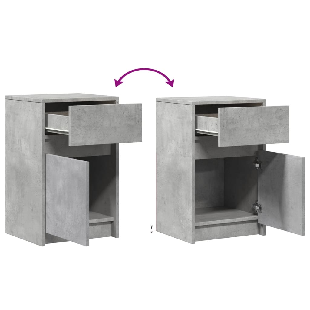 vidaXL Bedside Cabinets with LED Lights 2 pcs Concrete Grey Engineered Wood