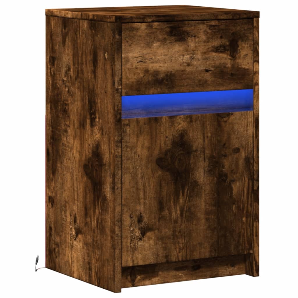 vidaXL Bedside Cabinet with LED Lights Smoked Oak Engineered Wood