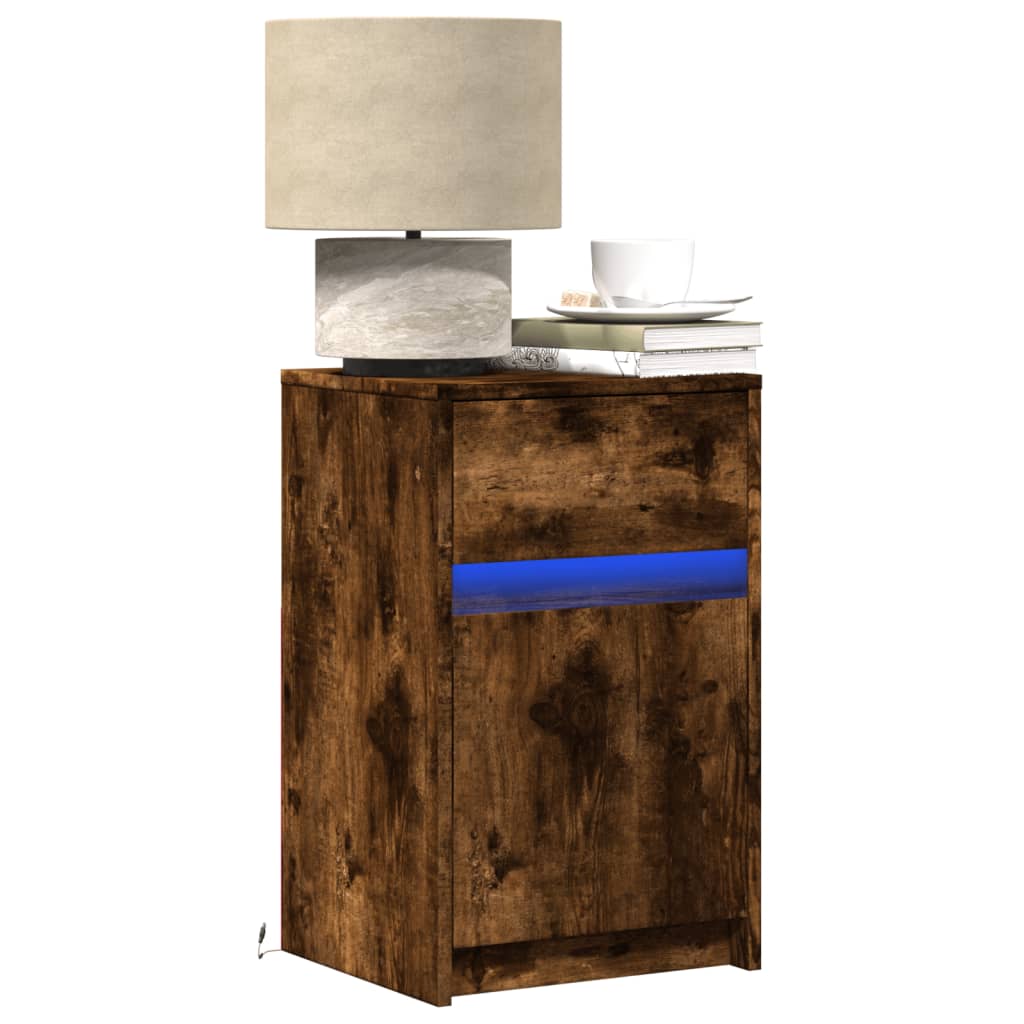 vidaXL Bedside Cabinet with LED Lights Smoked Oak Engineered Wood
