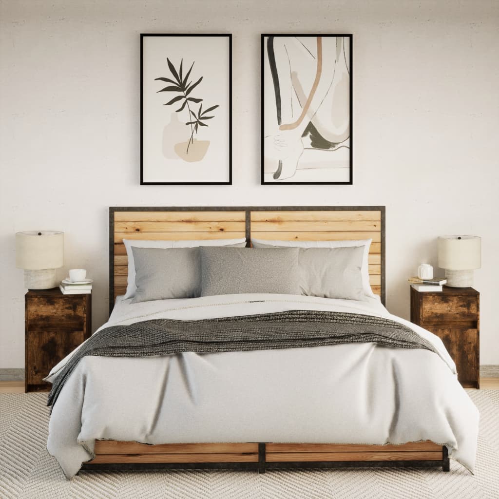 vidaXL Bedside Cabinets with LED Lights 2 pcs Smoked Oak Engineered Wood