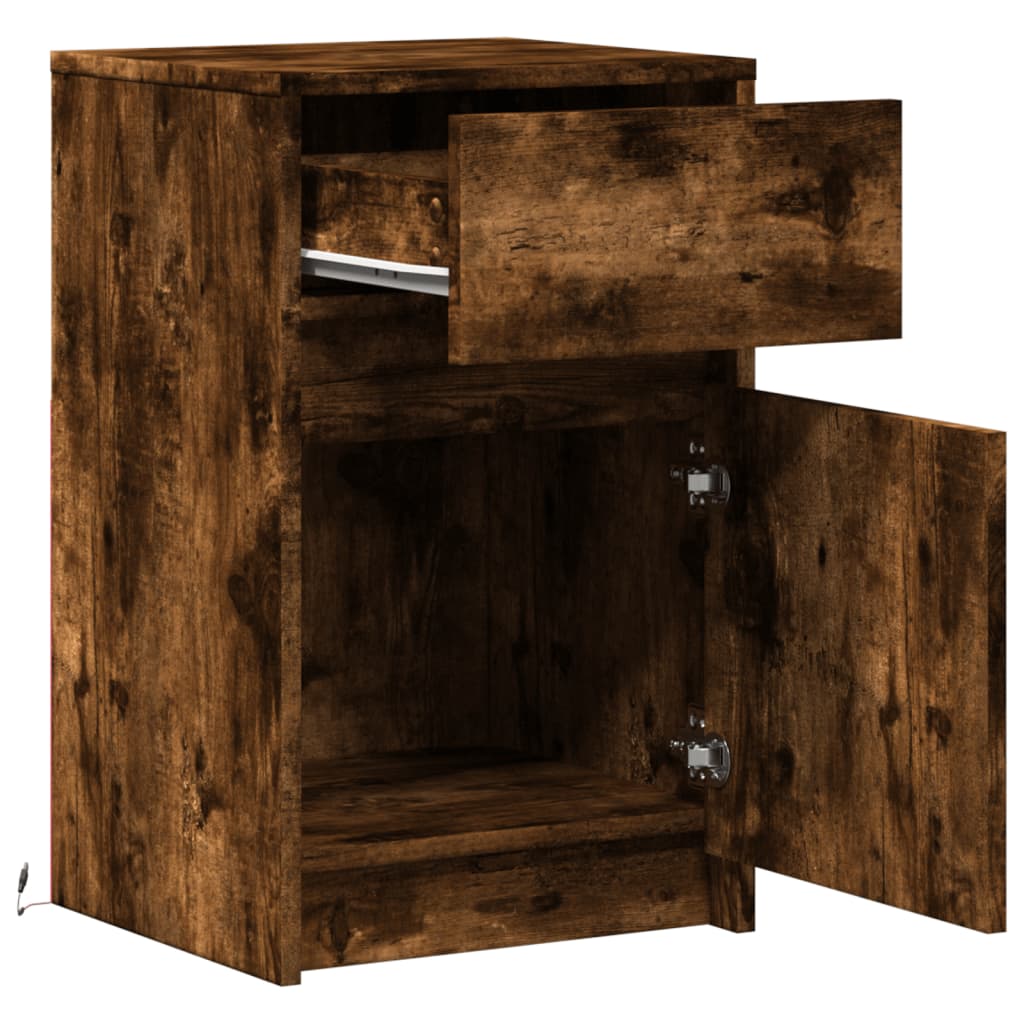 vidaXL Bedside Cabinets with LED Lights 2 pcs Smoked Oak Engineered Wood