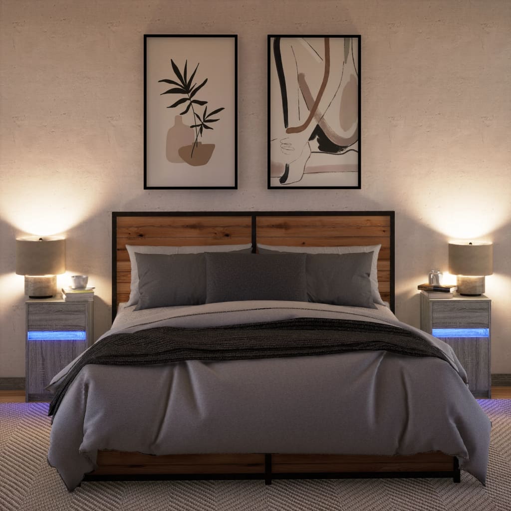 Bedside Cabinets with LED Lights 2 pcs Grey Sonoma Engineered Wood