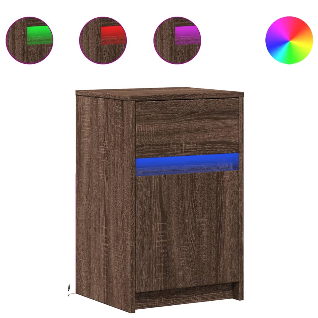 vidaXL Bedside Cabinets with LED Lights 2 pcs Brown Oak Engineered Wood