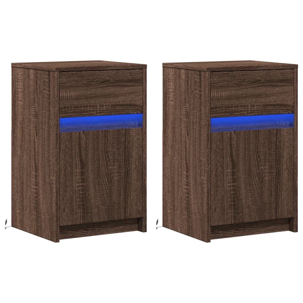 vidaXL Bedside Cabinets with LED Lights 2 pcs Brown Oak Engineered Wood