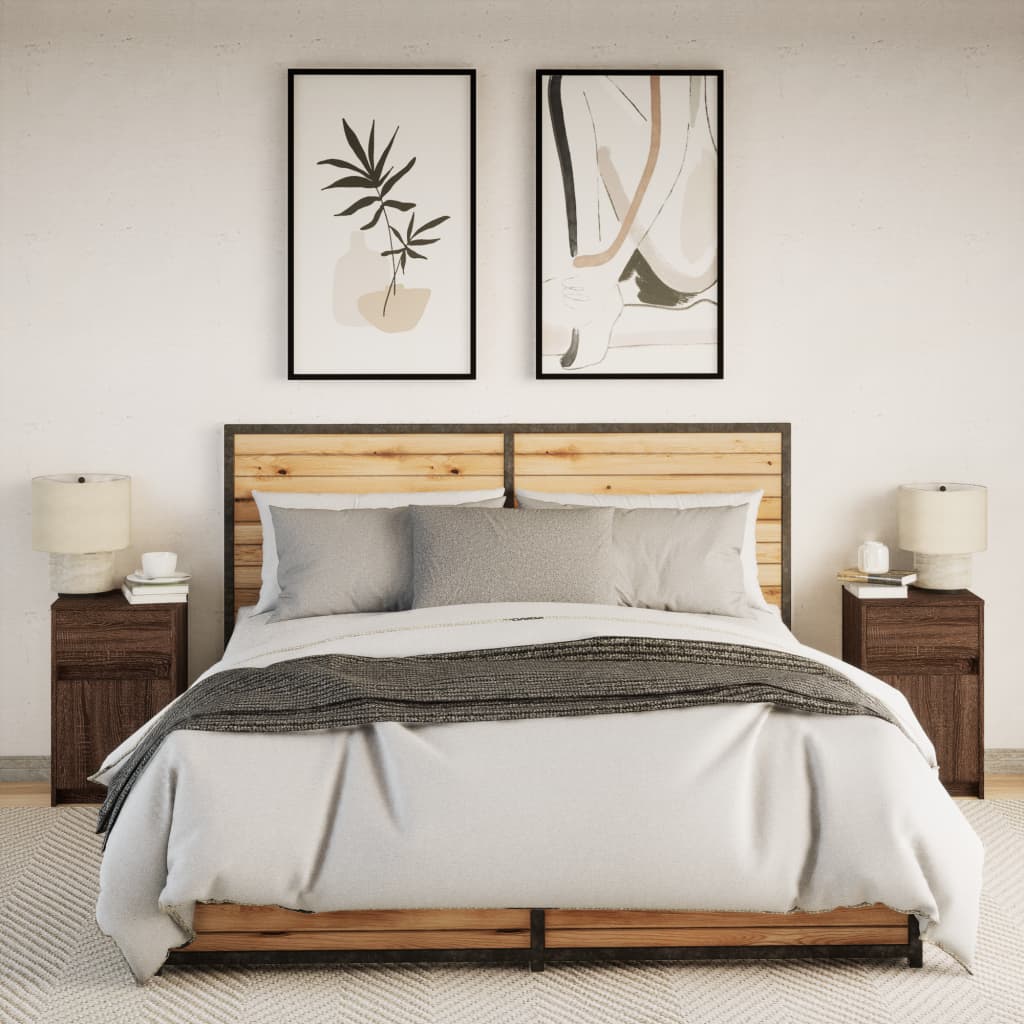 vidaXL Bedside Cabinets with LED Lights 2 pcs Brown Oak Engineered Wood