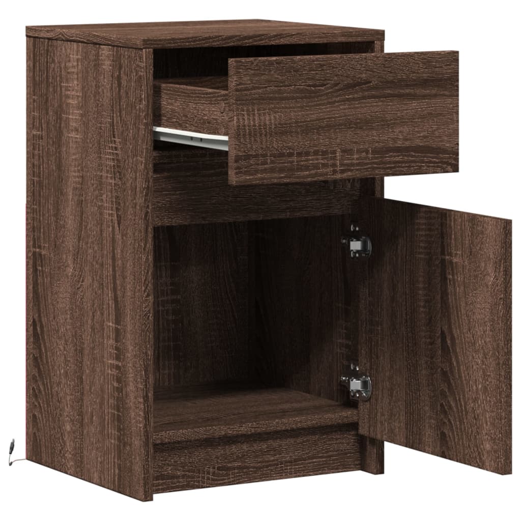 vidaXL Bedside Cabinets with LED Lights 2 pcs Brown Oak Engineered Wood