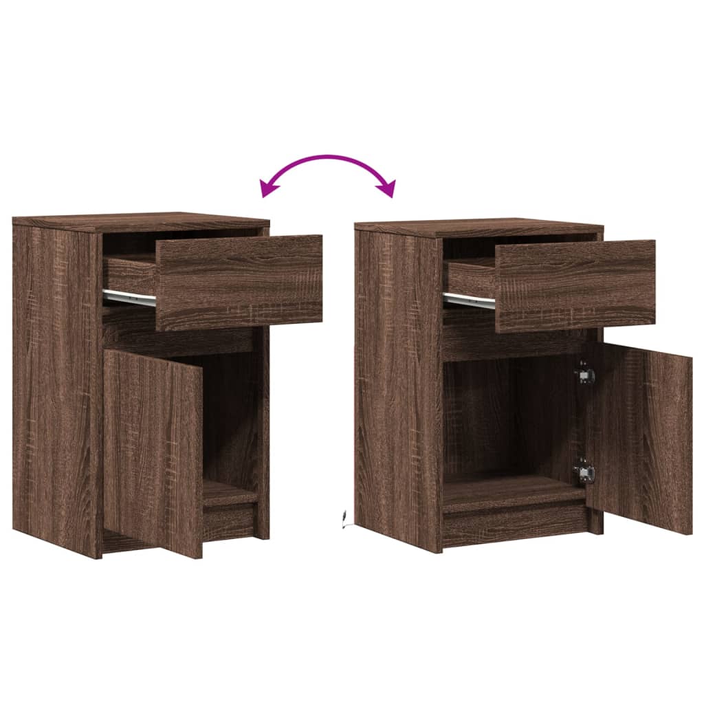 vidaXL Bedside Cabinets with LED Lights 2 pcs Brown Oak Engineered Wood