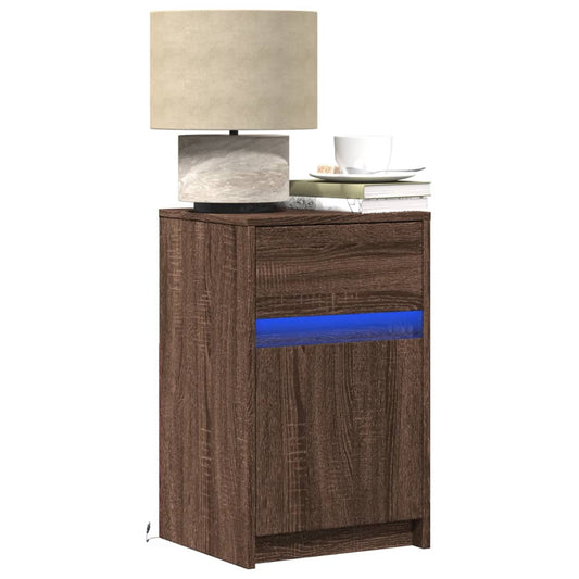 vidaXL Bedside Cabinets with LED Lights 2 pcs Brown Oak Engineered Wood