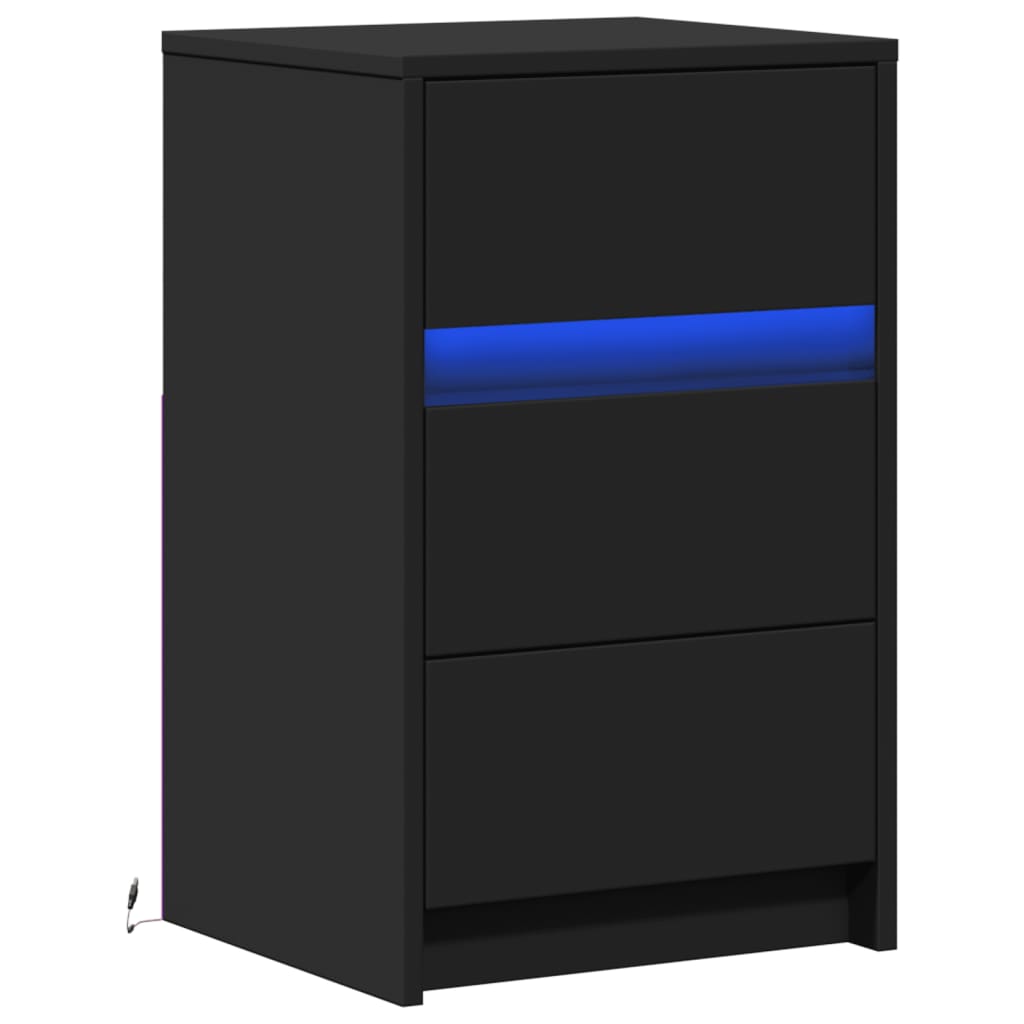 Bedside Cabinet with LED Lights Black Engineered Wood