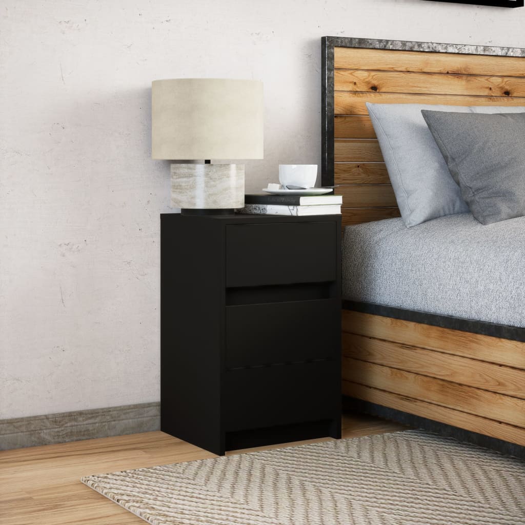 Bedside Cabinet with LED Lights Black Engineered Wood