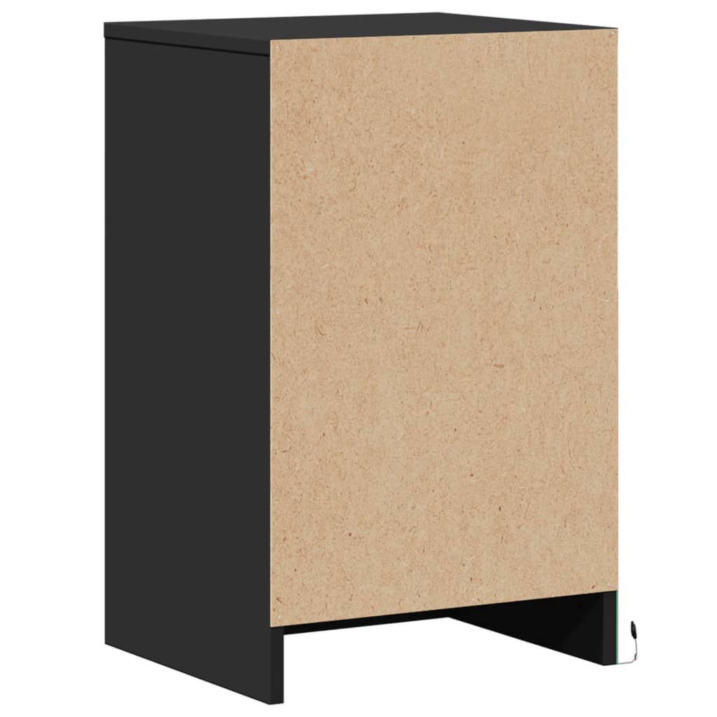 Bedside Cabinet with LED Lights Black Engineered Wood