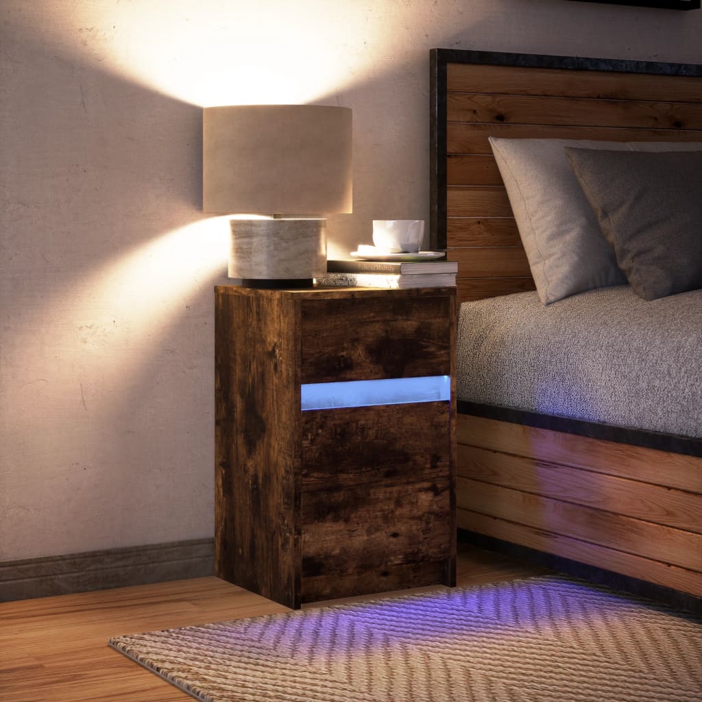 vidaXL Bedside Cabinet with LED Lights Smoked Oak Engineered Wood