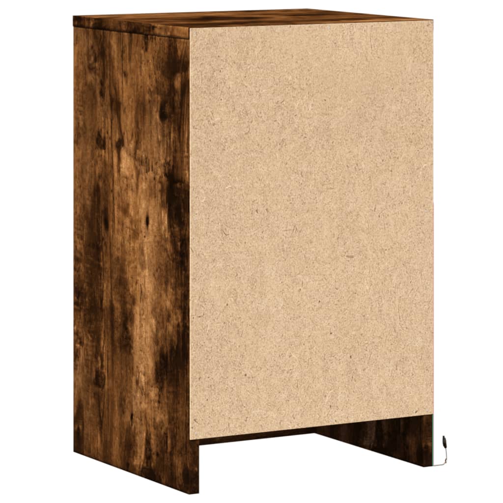 vidaXL Bedside Cabinet with LED Lights Smoked Oak Engineered Wood