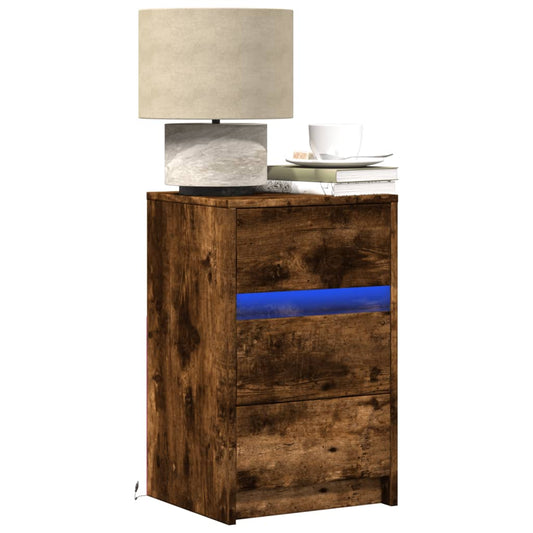 vidaXL Bedside Cabinet with LED Lights Smoked Oak Engineered Wood