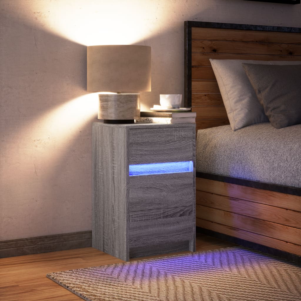 vidaXL Bedside Cabinet with LED Lights Grey Sonoma Engineered Wood